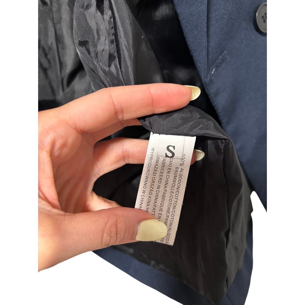 Women’s Navy Double Breasted Blazer Cotton Tailored Jacket Long Sleeve Size S - Picture 8 of 8